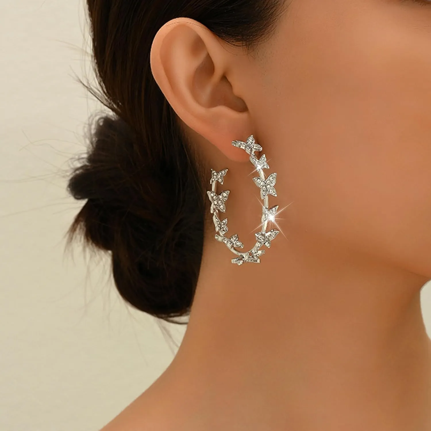 Butterfly Earrings for Women Trendy Big Butterfly Hoop Dangle Earrings Large Huggie Hoops Drop Earring Jewelry Dress Accessories Gifts