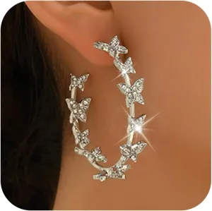 Butterfly Earrings for Women Trendy Big Butterfly Hoop Dangle Earrings Large Huggie Hoops Drop Earring Jewelry Dress Accessories Gifts