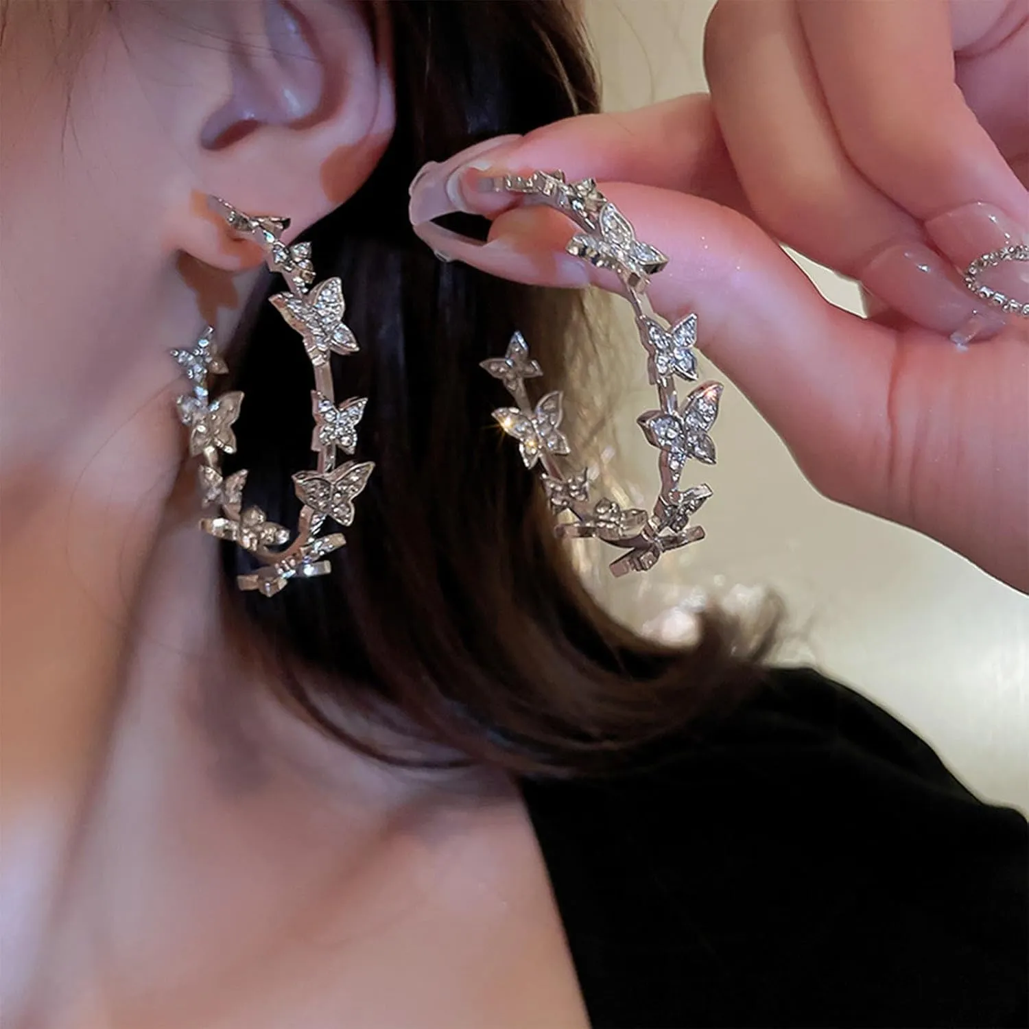 Butterfly Earrings for Women Trendy Big Butterfly Hoop Dangle Earrings Large Huggie Hoops Drop Earring Jewelry Dress Accessories Gifts