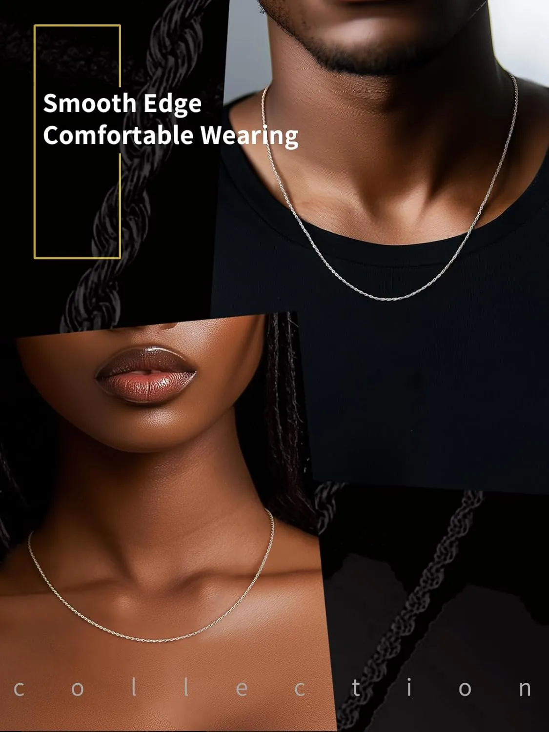 ChainsHouse Stainless Steel Twisted Rope Chain for Men Women, 1.5mm/2mm/3mm/3.8mm/6mm Width, Black/14K Gold Mens Rope Chains Necklace, No Tarnish & Durable Hip Hop Jewelry, 16"-30", Send Gift Box