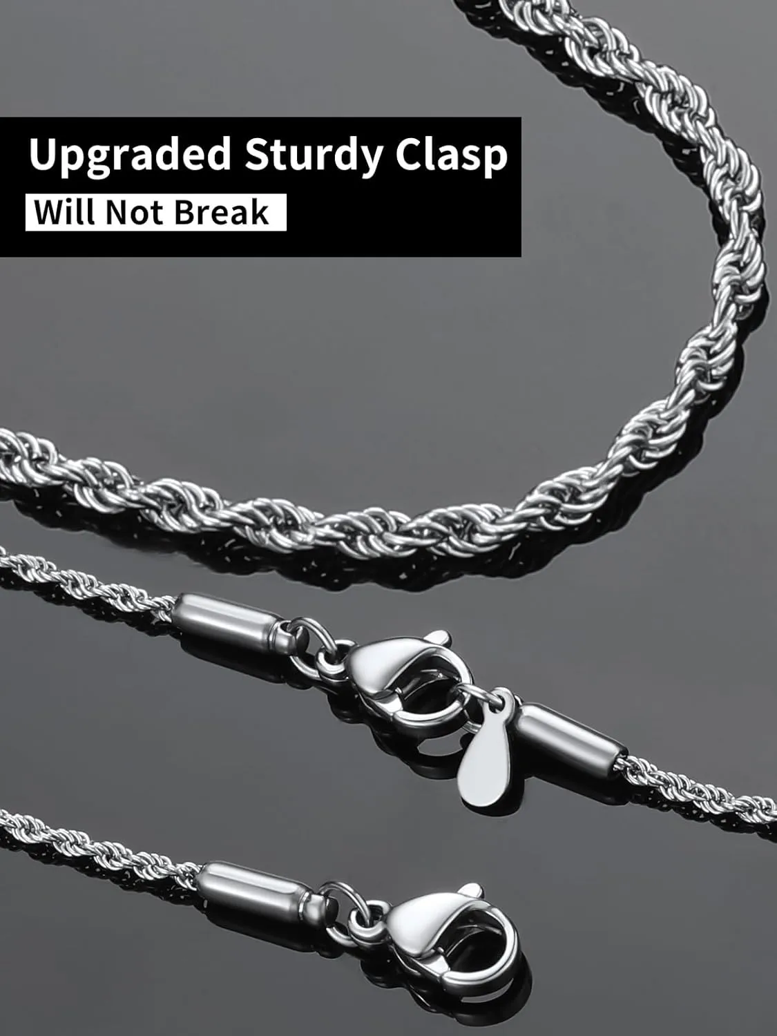 ChainsHouse Stainless Steel Twisted Rope Chain for Men Women, 1.5mm/2mm/3mm/3.8mm/6mm Width, Black/14K Gold Mens Rope Chains Necklace, No Tarnish & Durable Hip Hop Jewelry, 16"-30", Send Gift Box