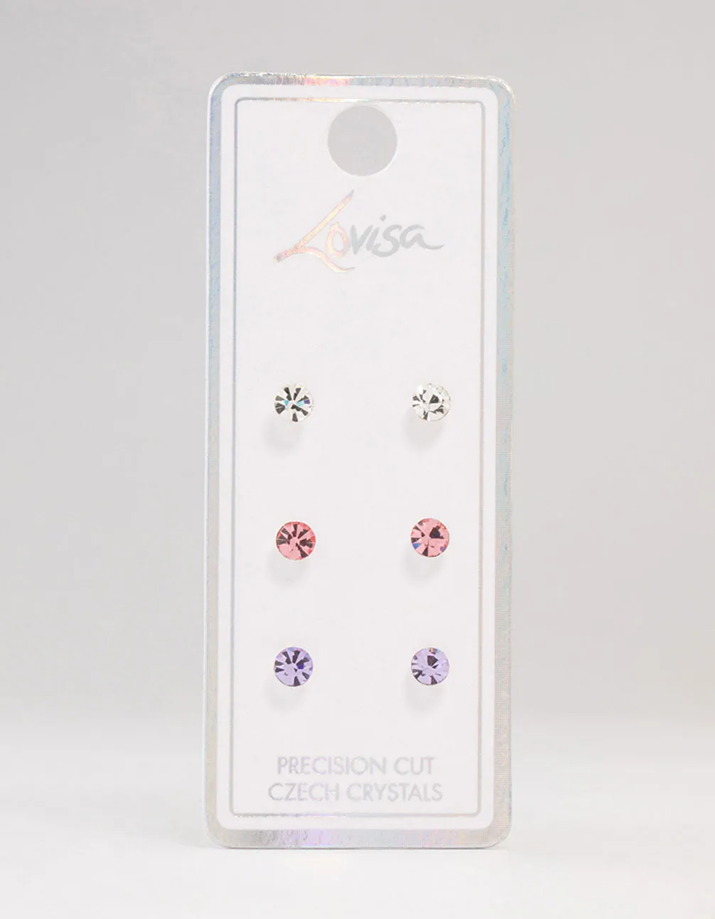 Circular Pink & Purple Bohemia Czech Crystal Stud Earrings 3-Pack