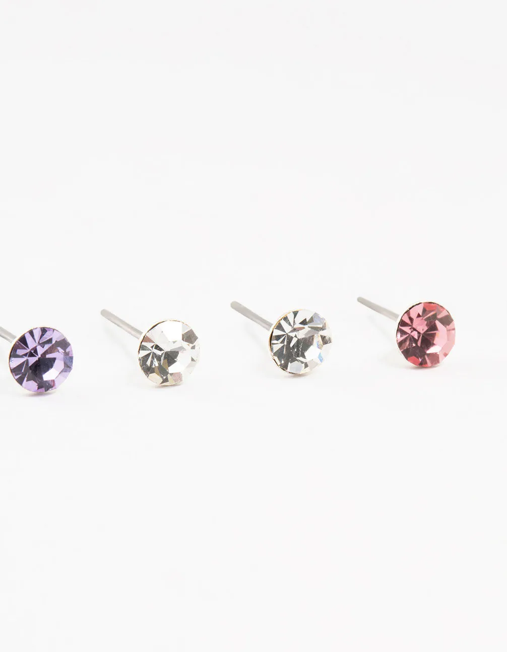 Circular Pink & Purple Bohemia Czech Crystal Stud Earrings 3-Pack
