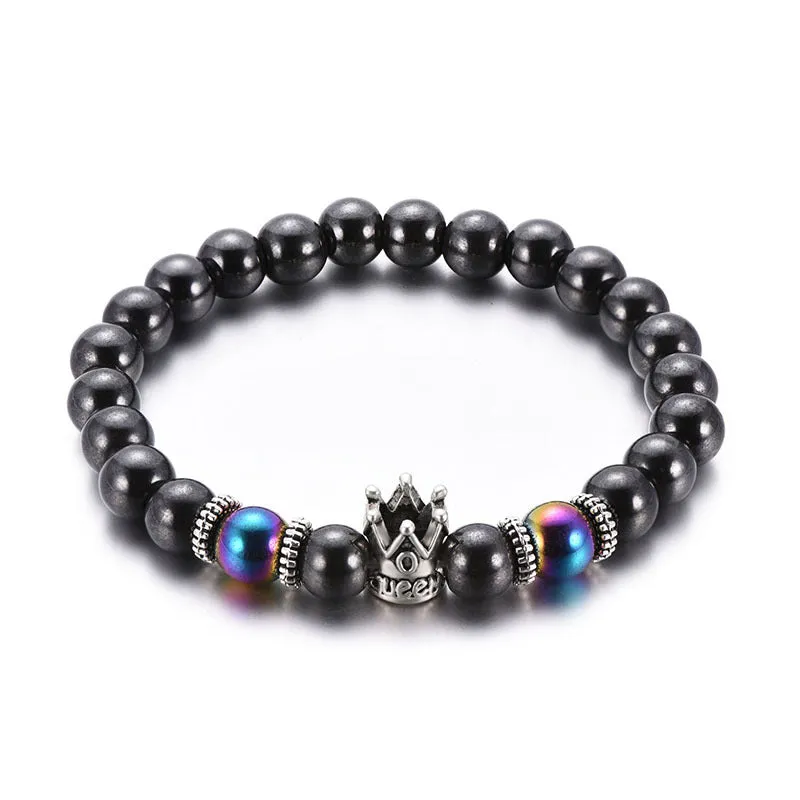 Creative Crown Men And Women With Black Gallstone Bracelet