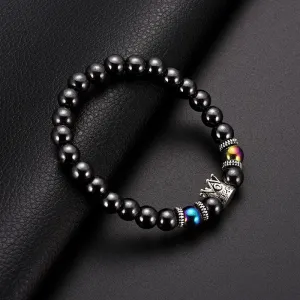 Creative Crown Men And Women With Black Gallstone Bracelet