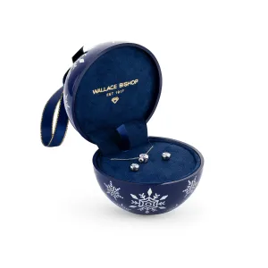 Cubic Zirconia 2 Piece Set in Sterling Silver Rhodium Plate in Navy Bauble