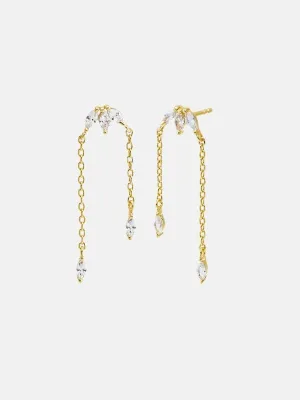 CZ Marquise Trio Cluster Drop Chain Stud Earring