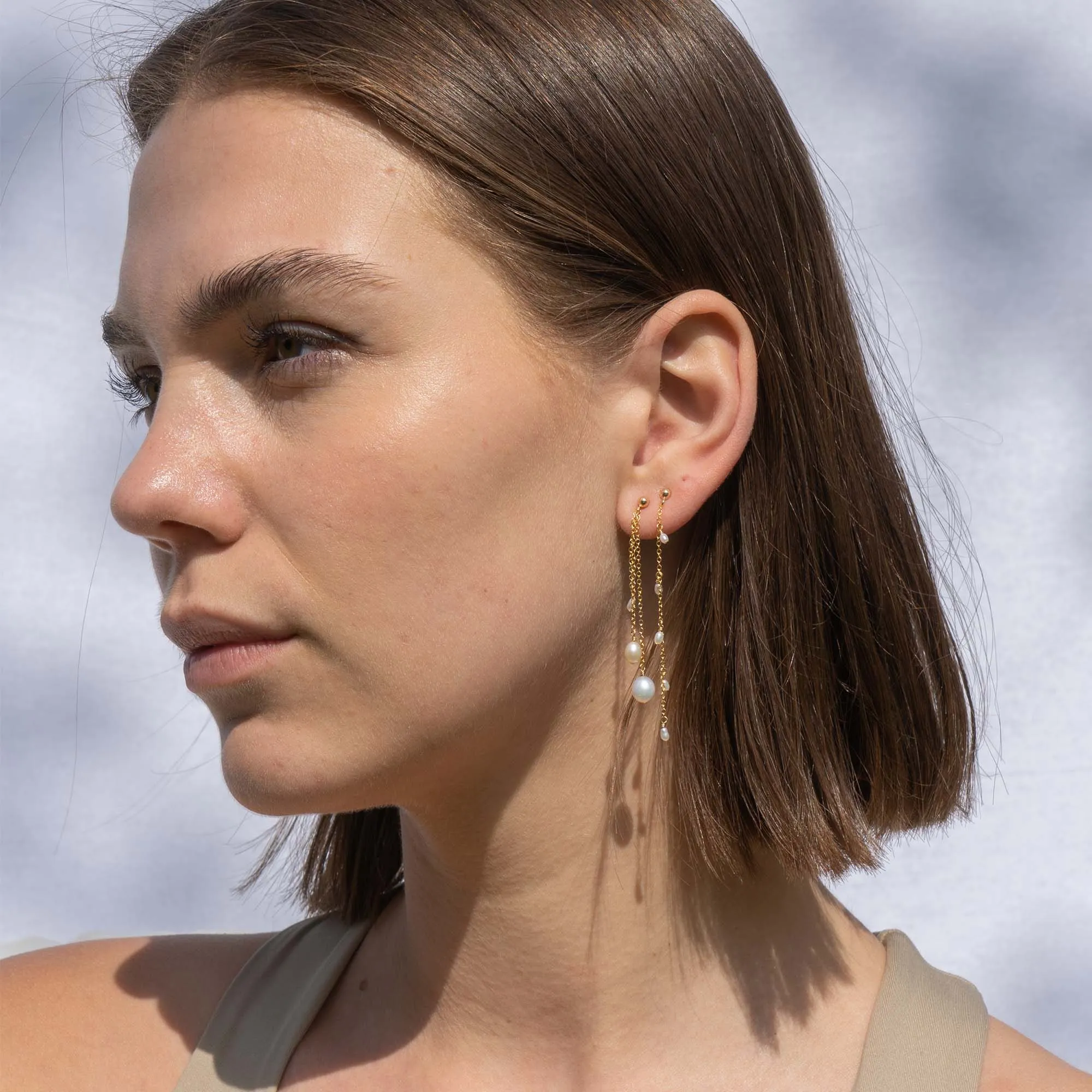 Dangle triple pearl stud gold filled