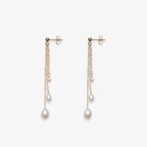 Dangle triple pearl stud gold filled