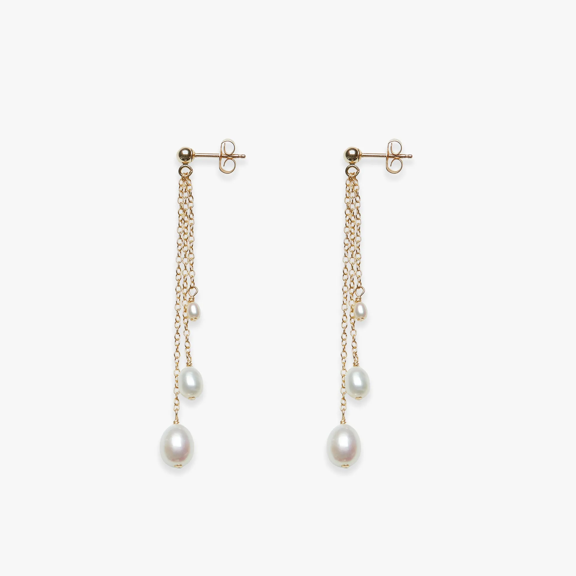 Dangle triple pearl stud gold filled