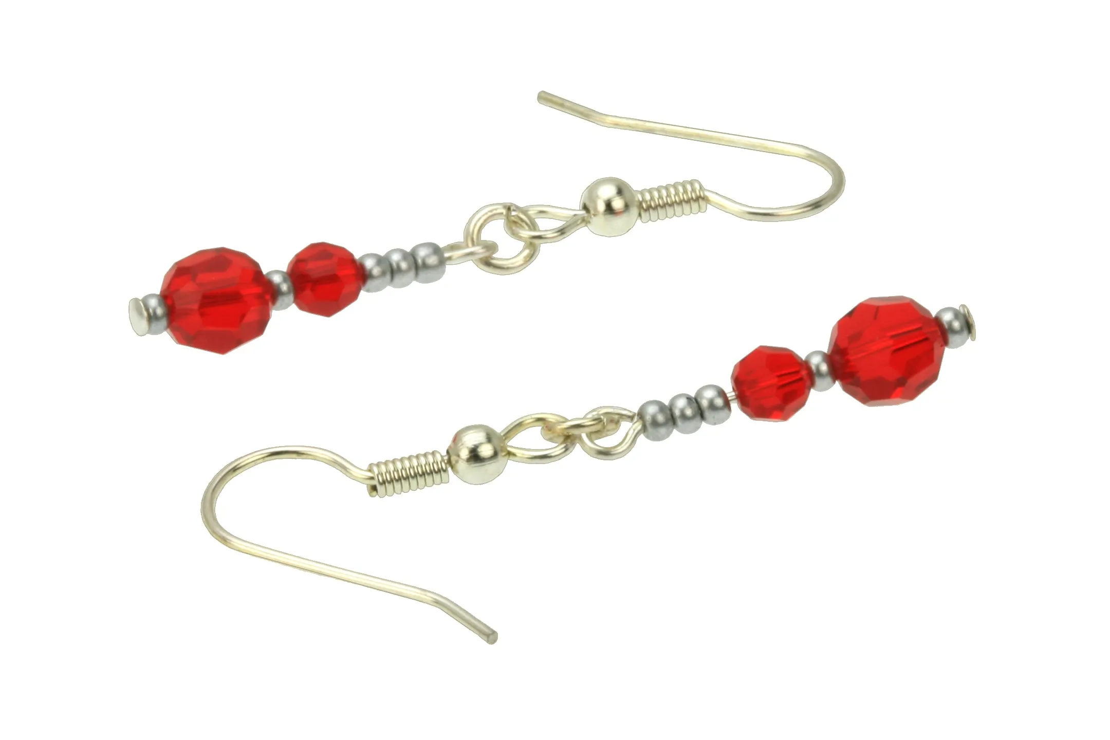 Double Light Siam Silver July Birthstone Earrings