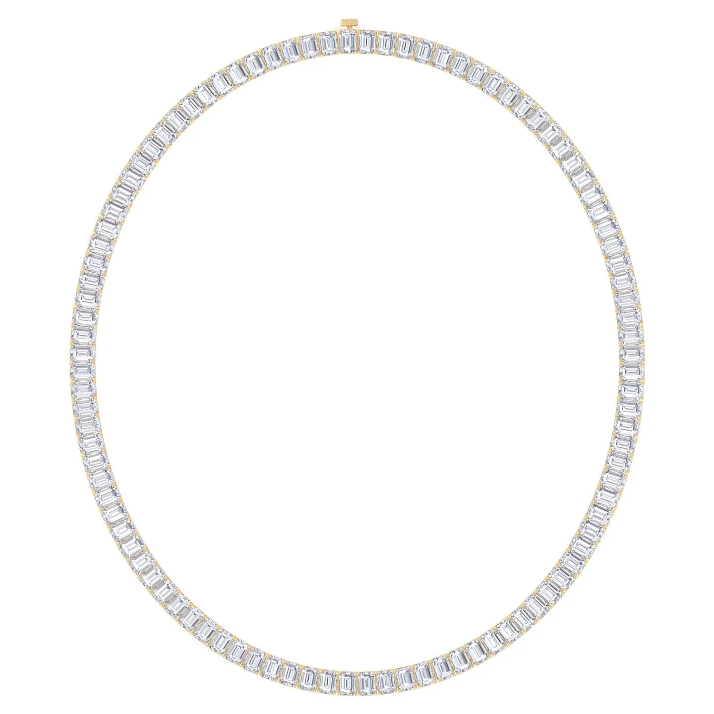 Emerald Shape Prong Setting Natural Diamond Tennis Necklace 14K Solid Gold