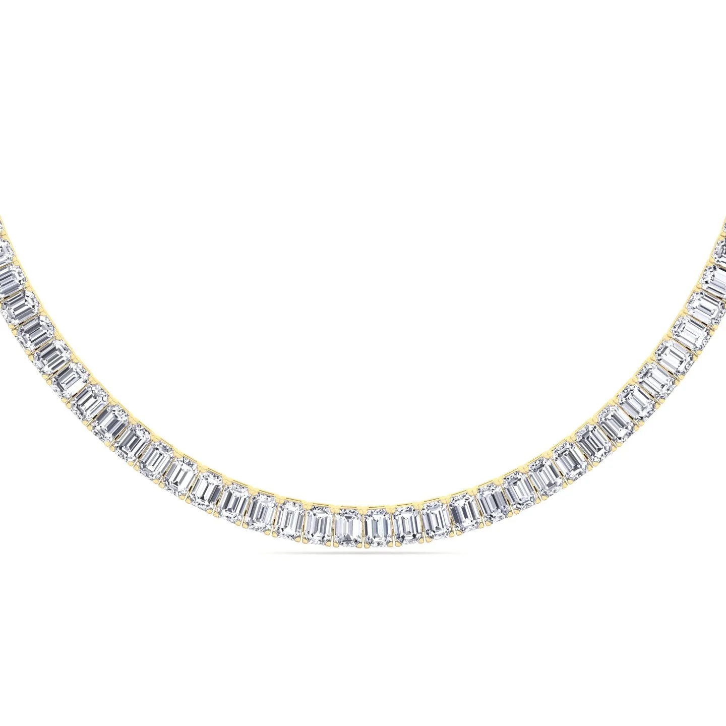 Emerald Shape Prong Setting Natural Diamond Tennis Necklace 14K Solid Gold