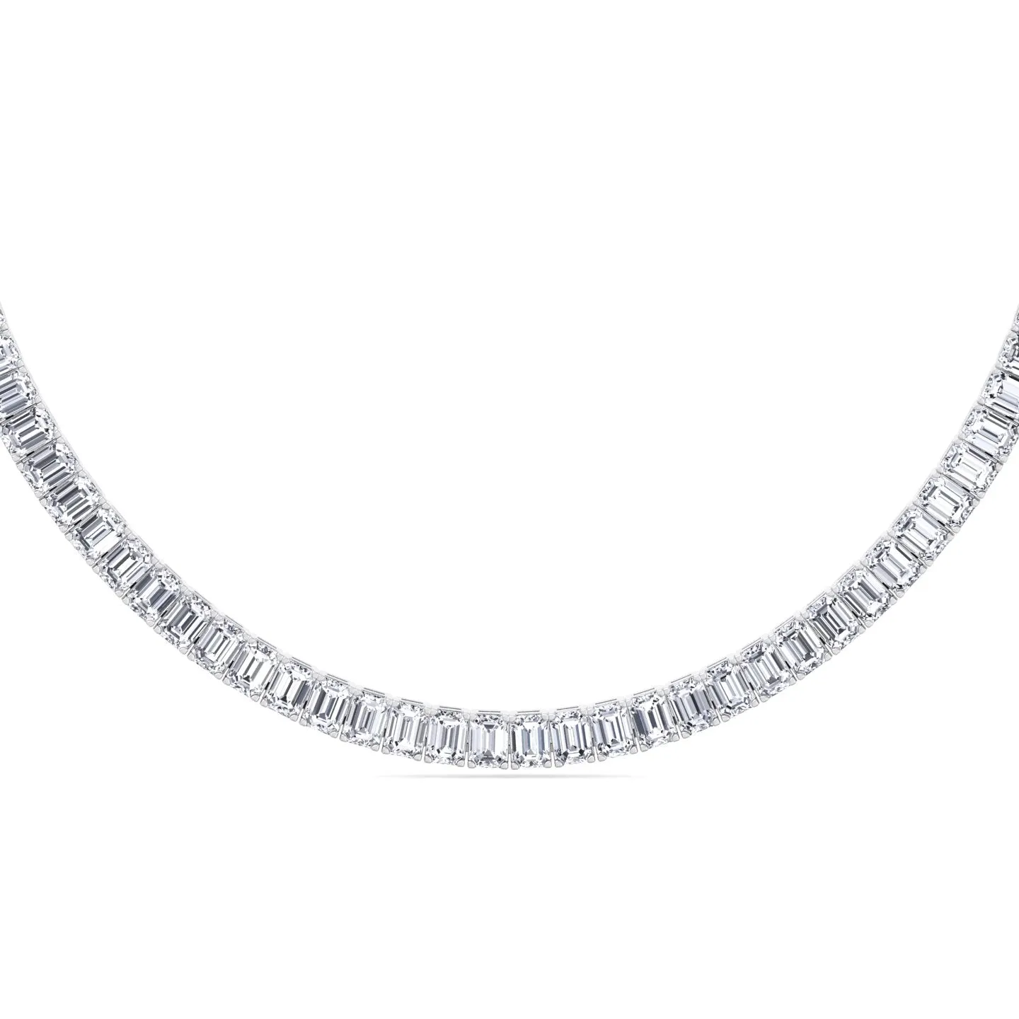 Emerald Shape Prong Setting Natural Diamond Tennis Necklace 14K Solid Gold
