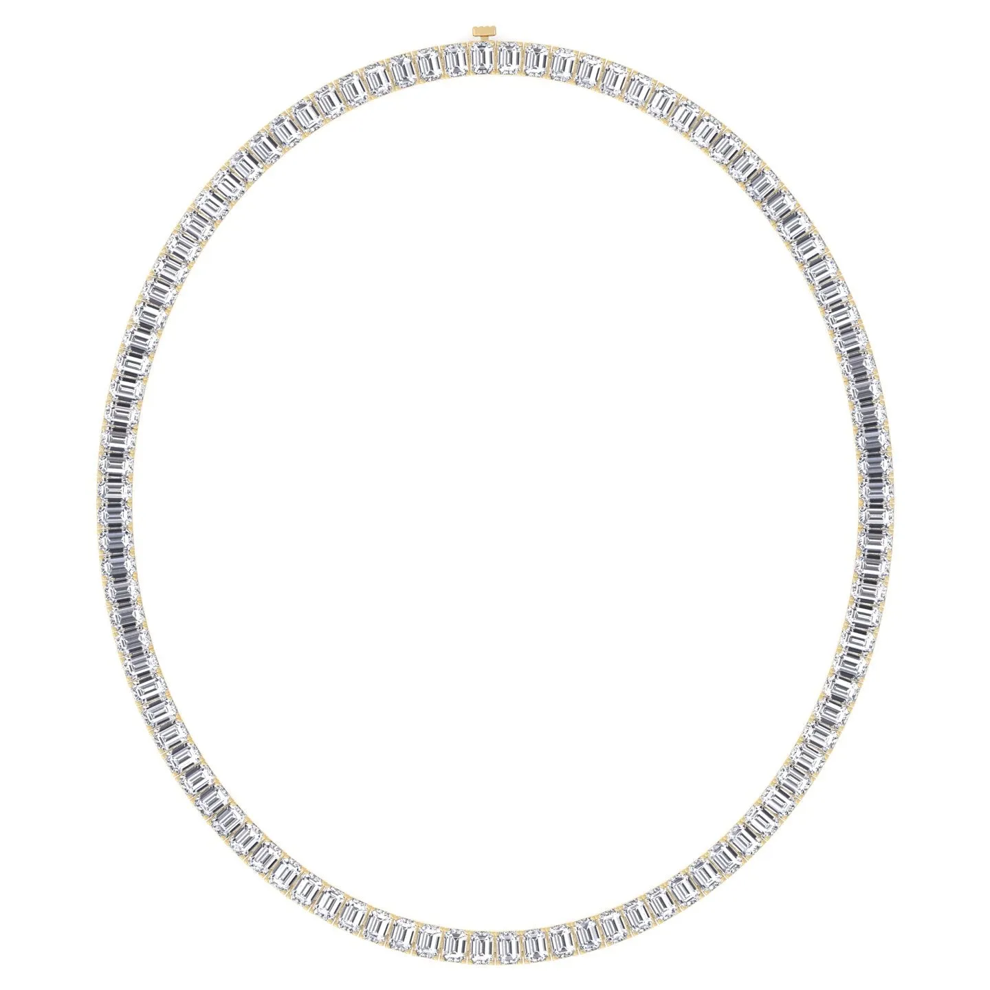 Emerald Shape Prong Setting Natural Diamond Tennis Necklace 14K Solid Gold