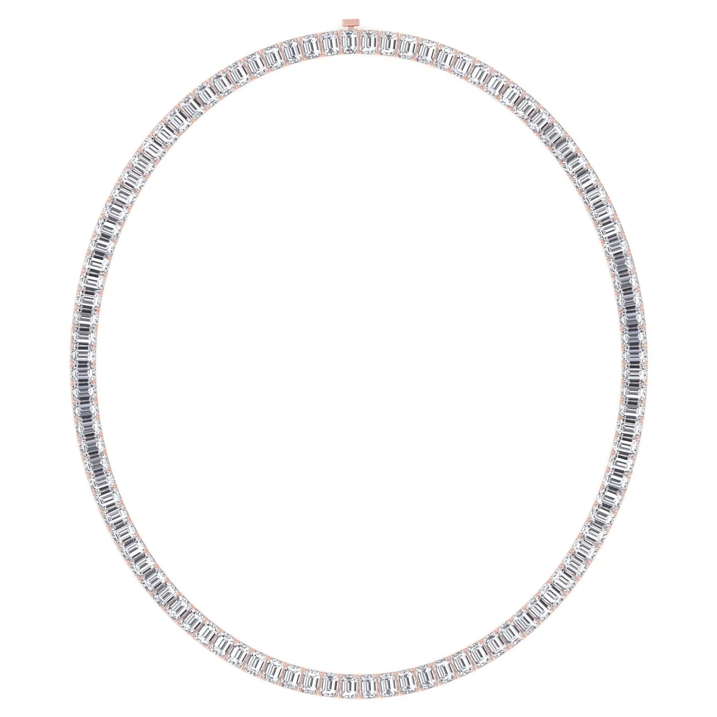 Emerald Shape Prong Setting Natural Diamond Tennis Necklace 14K Solid Gold