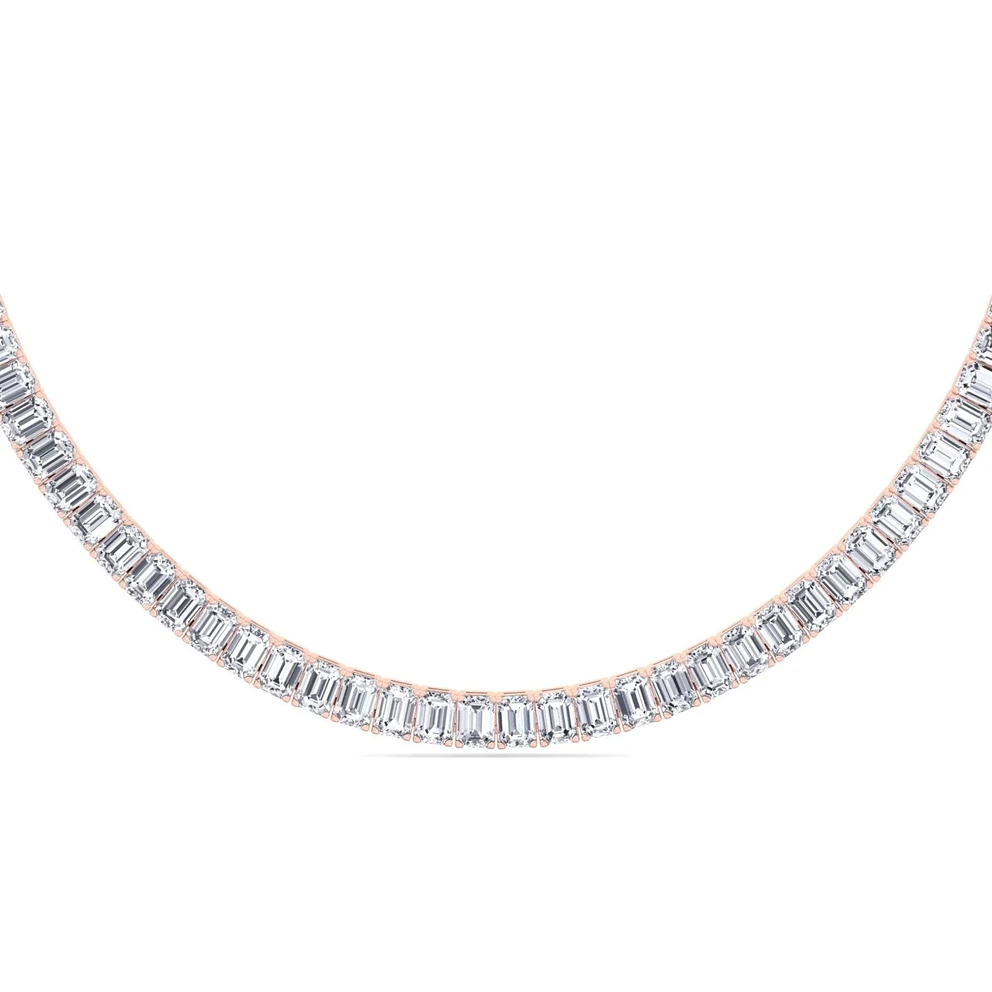 Emerald Shape Prong Setting Natural Diamond Tennis Necklace 14K Solid Gold