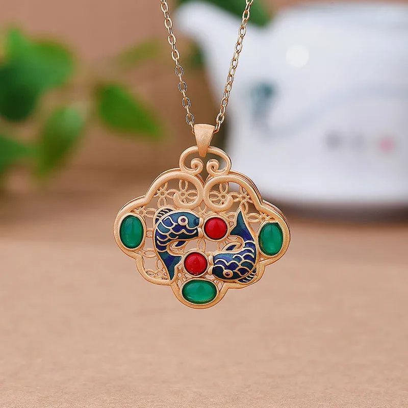 Exquisite Chinese-style cheongsam accessories enamel carp pendant