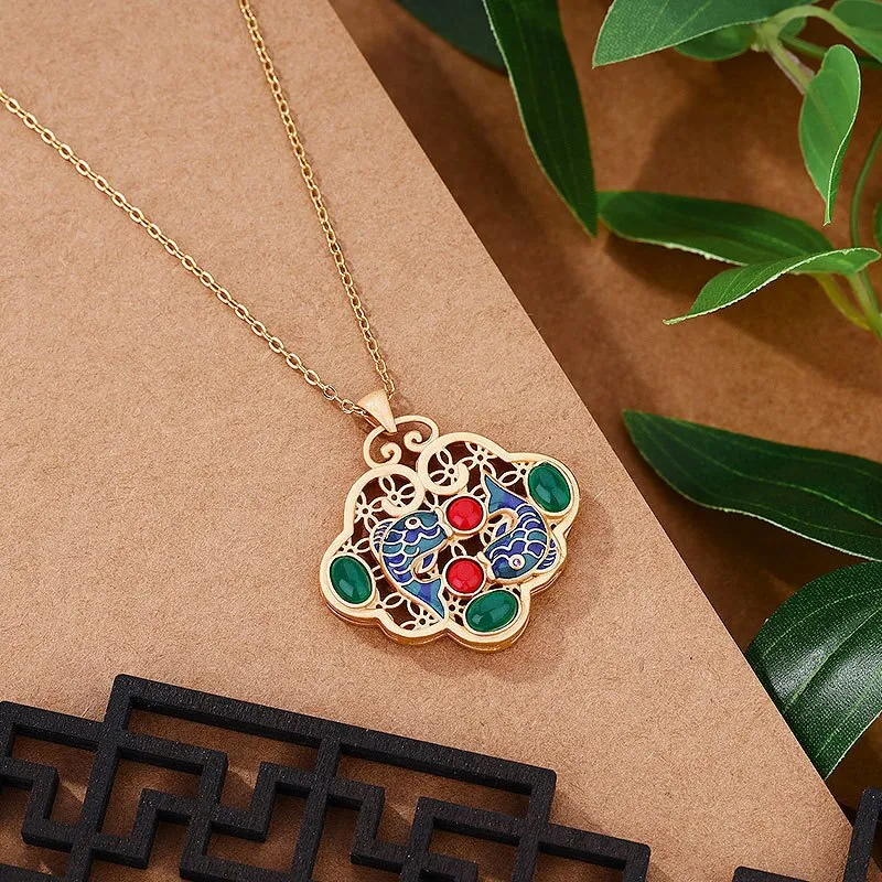 Exquisite Chinese-style cheongsam accessories enamel carp pendant