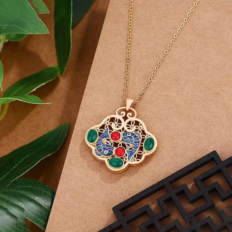 Exquisite Chinese-style cheongsam accessories enamel carp pendant