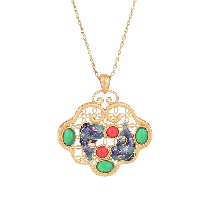 Exquisite Chinese-style cheongsam accessories enamel carp pendant