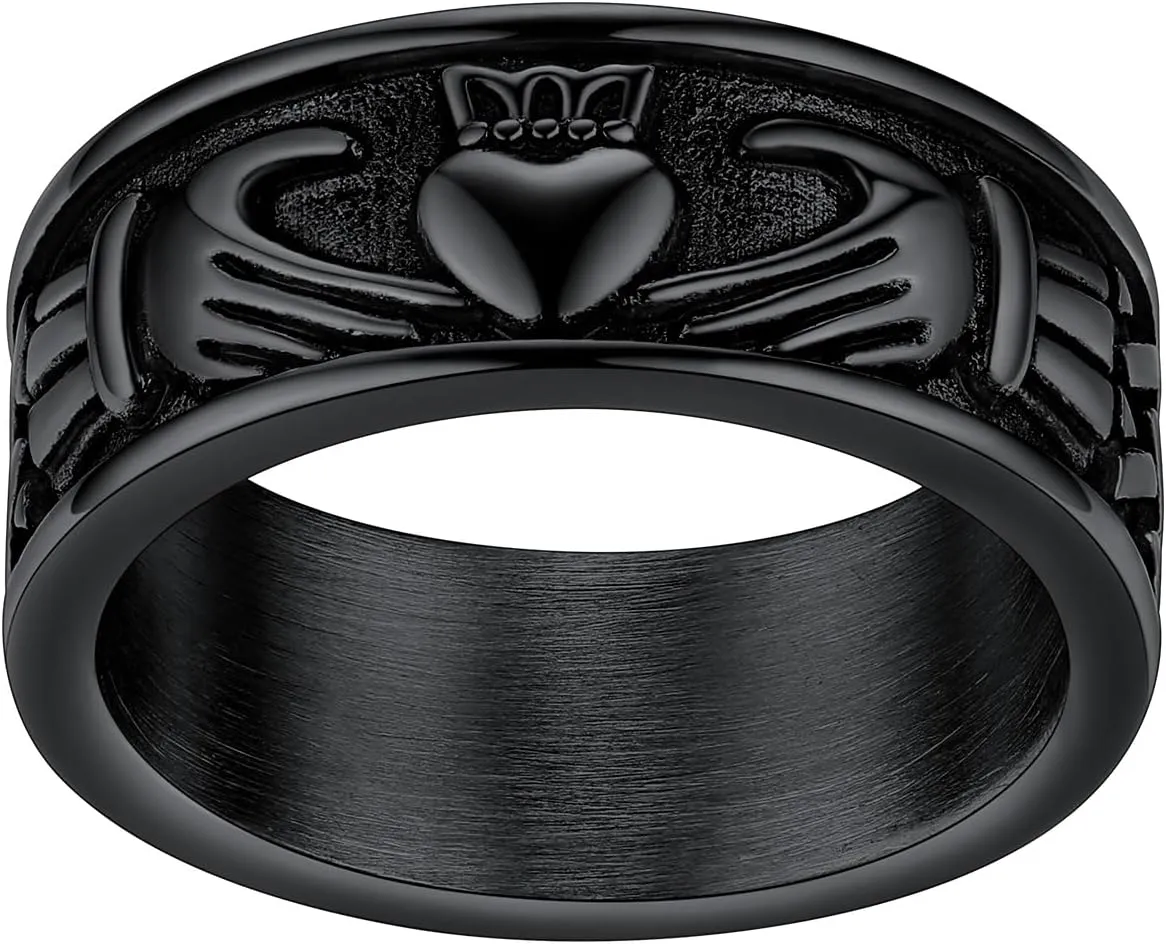 FaithHeart Claddagh Rings for Love, Stainless Steel/18K Gold Plated Women Men Wedding Band Ring Personalized Custom
