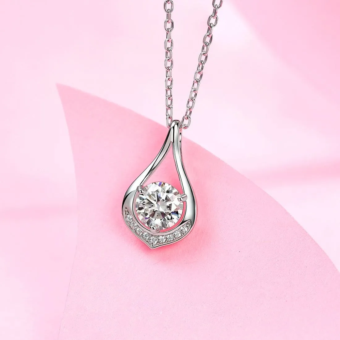 FANCIME Moissanite Dewdrop Waterdrop Sterling Silver Necklace