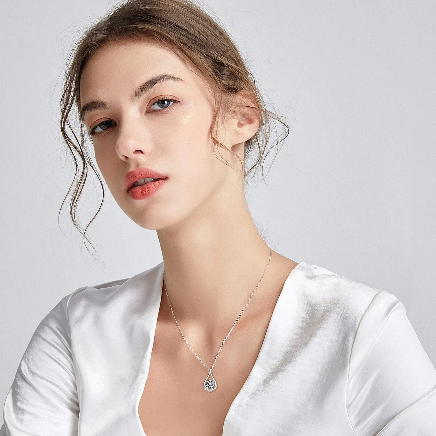 FANCIME Moissanite Dewdrop Waterdrop Sterling Silver Necklace