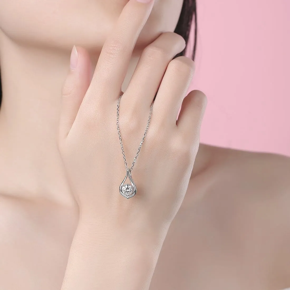 FANCIME Moissanite Dewdrop Waterdrop Sterling Silver Necklace