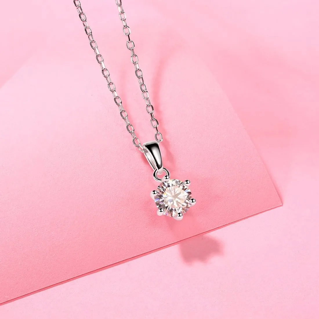 FANCIME Moissanite Flower Six Prong Sterling Silver Necklace