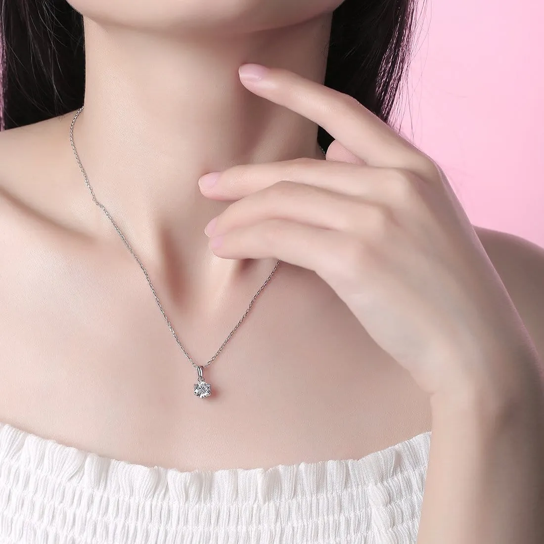 FANCIME Moissanite Flower Six Prong Sterling Silver Necklace