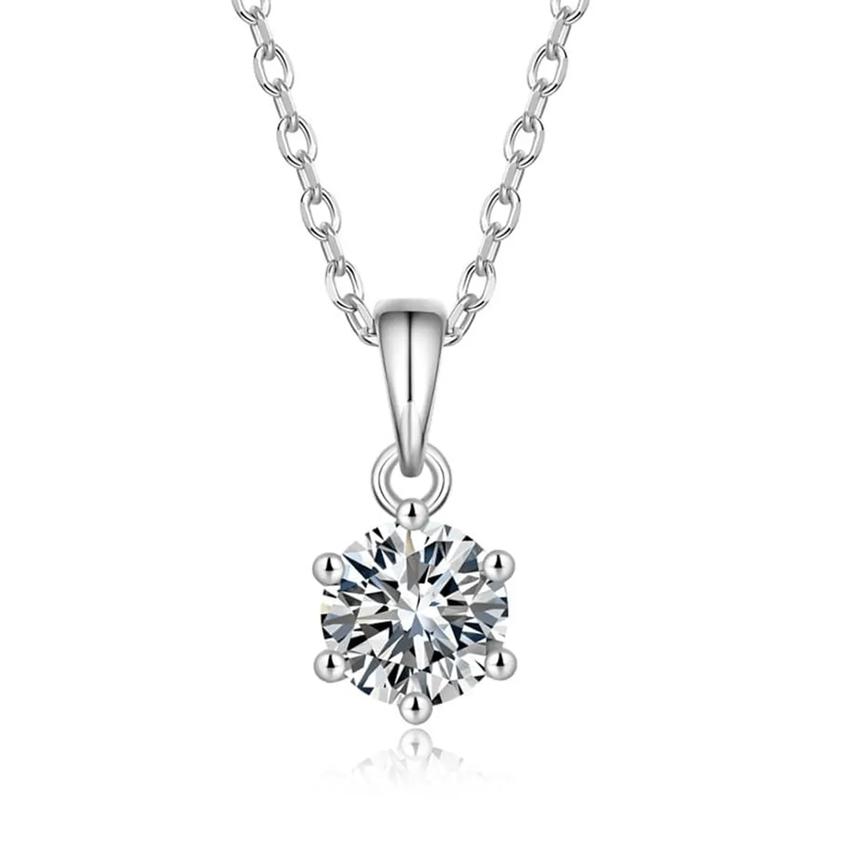 FANCIME Moissanite Flower Six Prong Sterling Silver Necklace