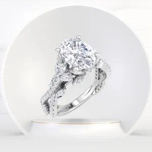 Fiorella - Oval Shape Diamond Engagement Ring with Marquise Shape Side stones and Twisted Pave Band