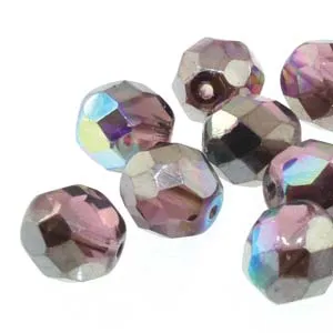 Fire Polished 6mm Light Amethyst Graphite Rainbow 25/Strand
