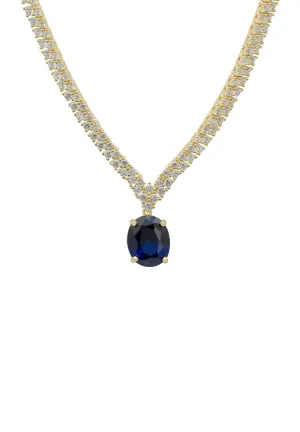 Garbo Oval Gemstone Tennis Necklace Sapphire Gold