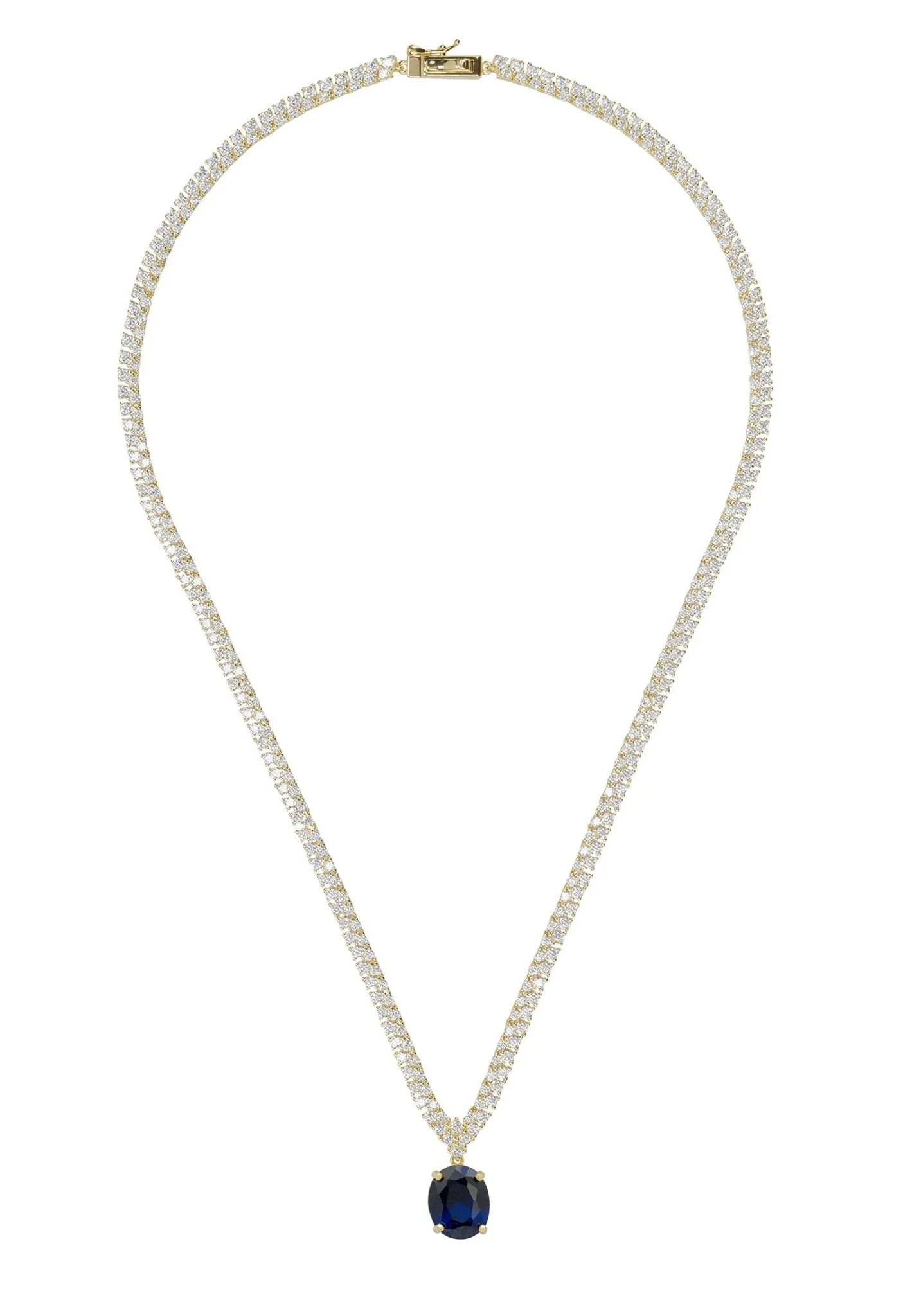 Garbo Oval Gemstone Tennis Necklace Sapphire Gold