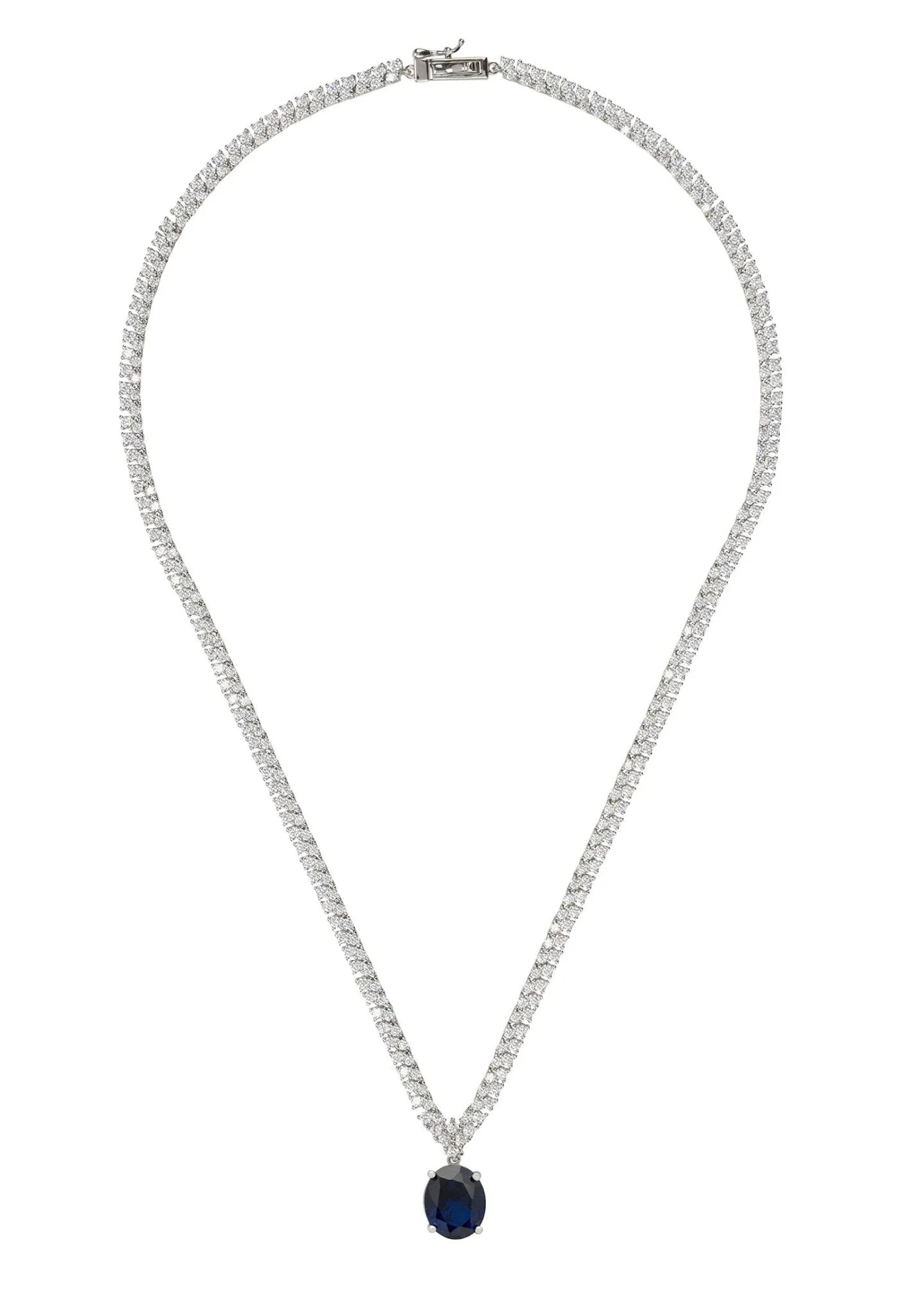 Garbo Oval Gemstone Tennis Necklace Sapphire Silver