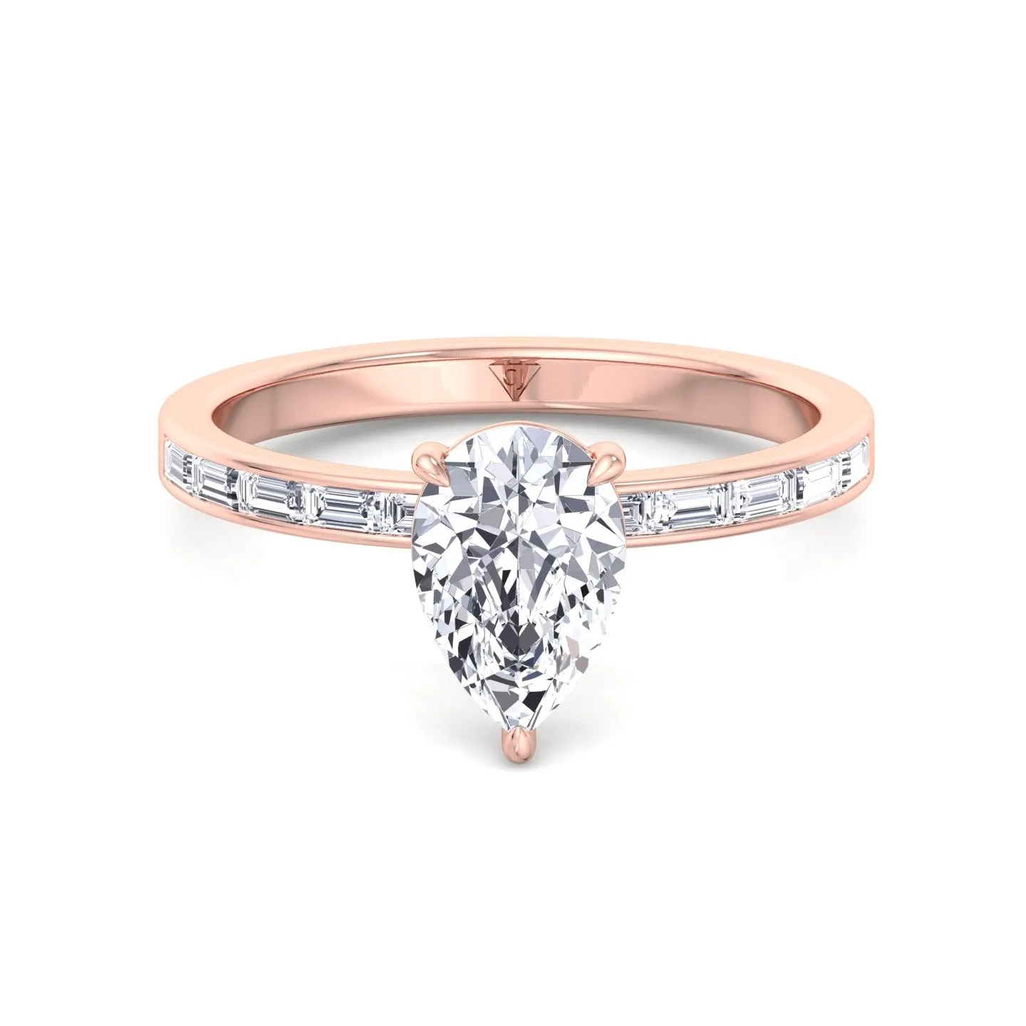 Gina - Pear Shape Diamond Engagement Ring with Baguette Shape Channel Set Side Stone Band
