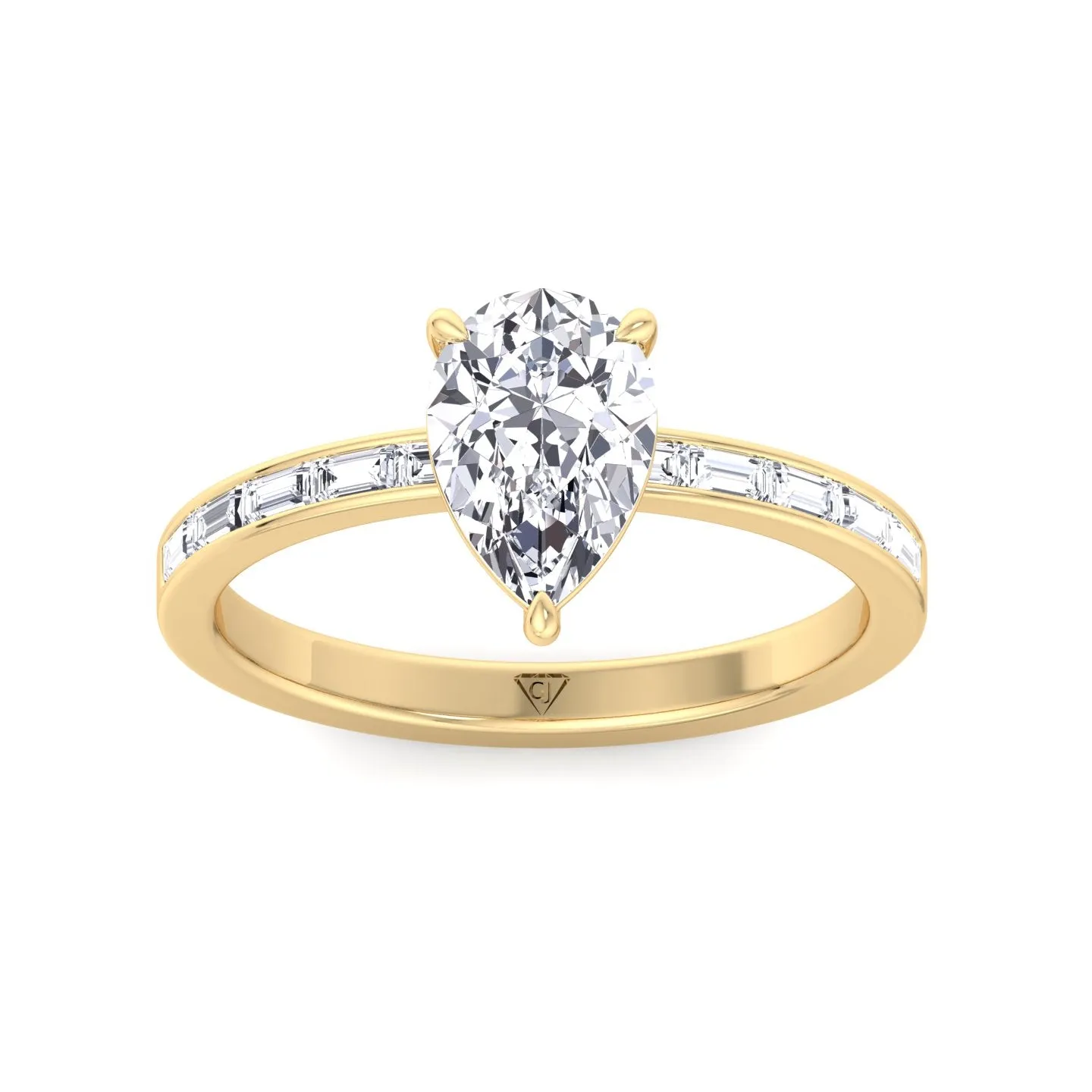 Gina - Pear Shape Diamond Engagement Ring with Baguette Shape Channel Set Side Stone Band