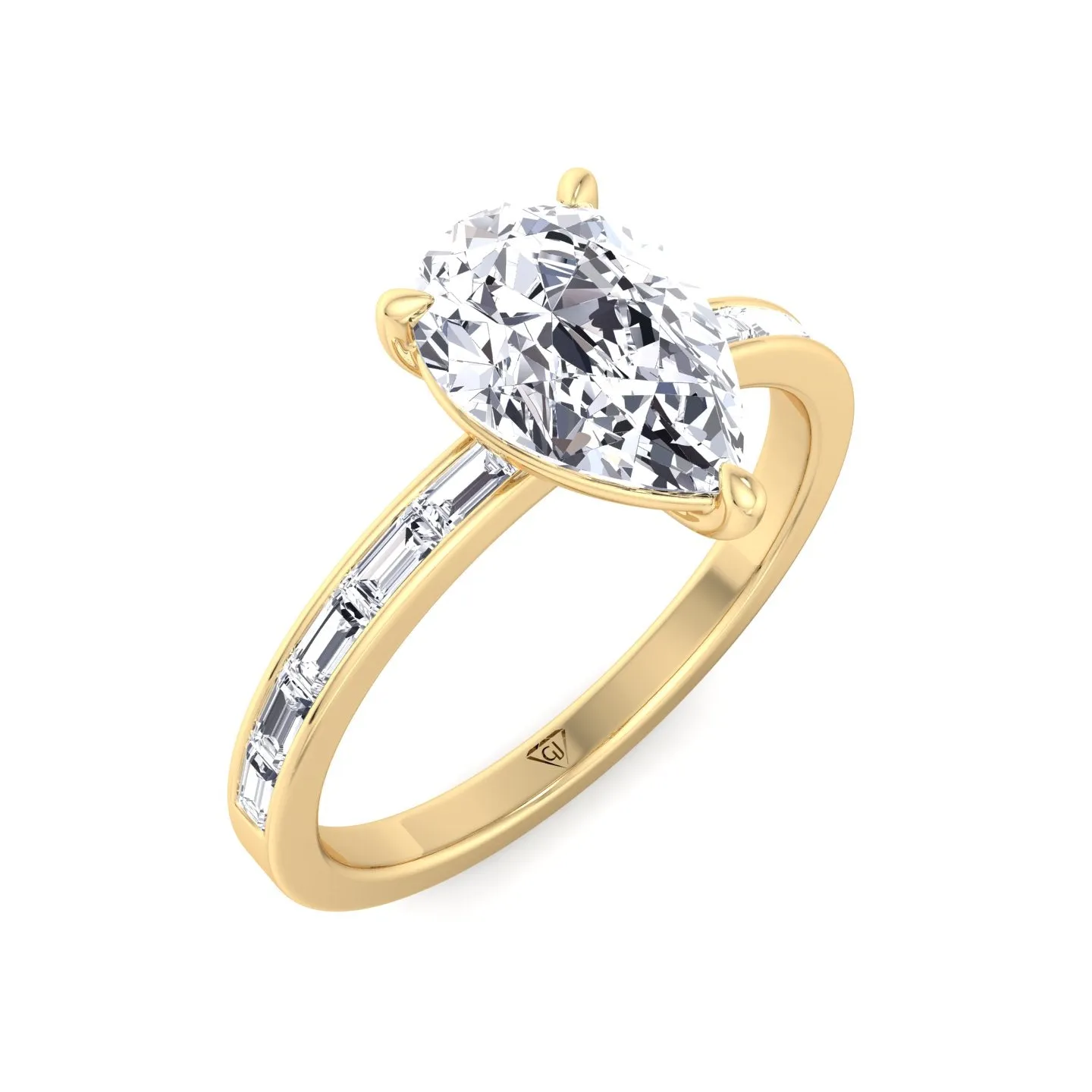 Gina - Pear Shape Diamond Engagement Ring with Baguette Shape Channel Set Side Stone Band