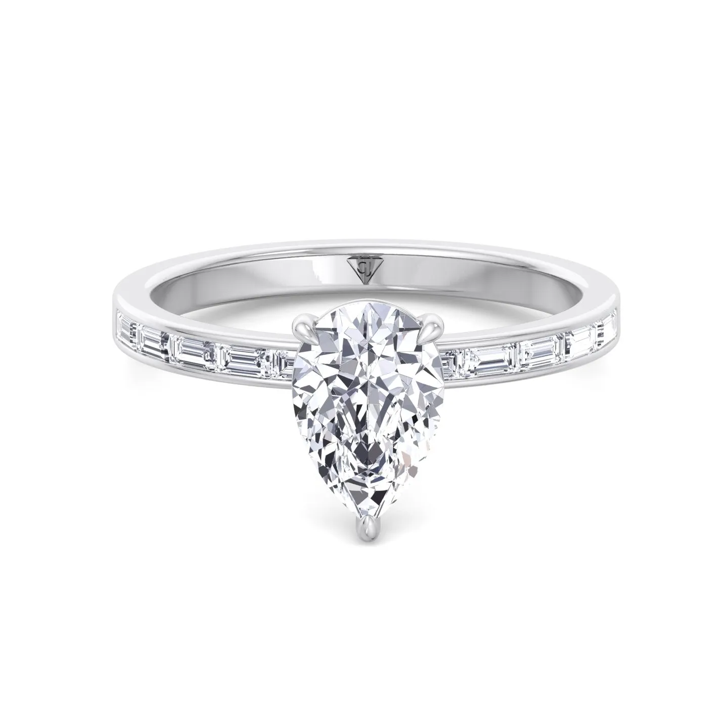 Gina - Pear Shape Diamond Engagement Ring with Baguette Shape Channel Set Side Stone Band