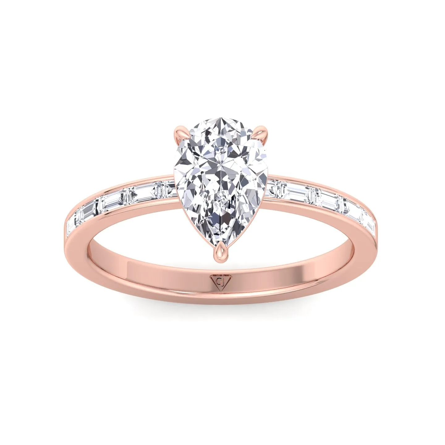 Gina - Pear Shape Diamond Engagement Ring with Baguette Shape Channel Set Side Stone Band