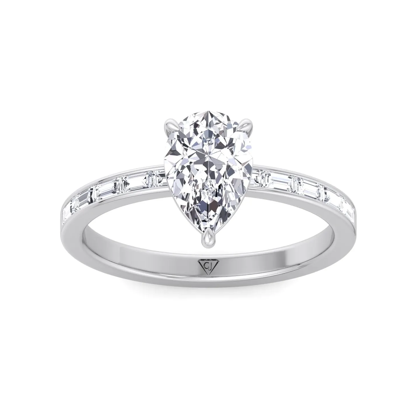 Gina - Pear Shape Diamond Engagement Ring with Baguette Shape Channel Set Side Stone Band
