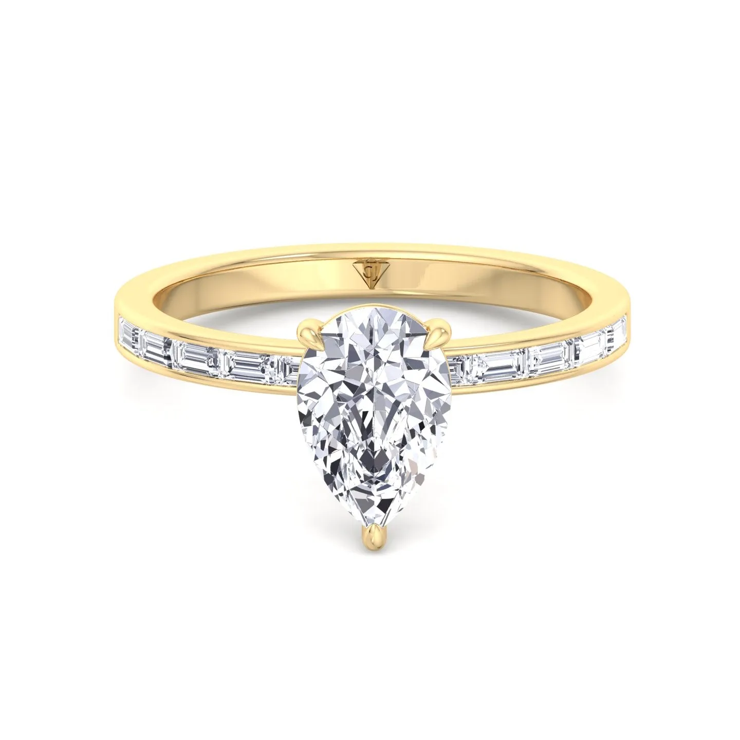 Gina - Pear Shape Diamond Engagement Ring with Baguette Shape Channel Set Side Stone Band