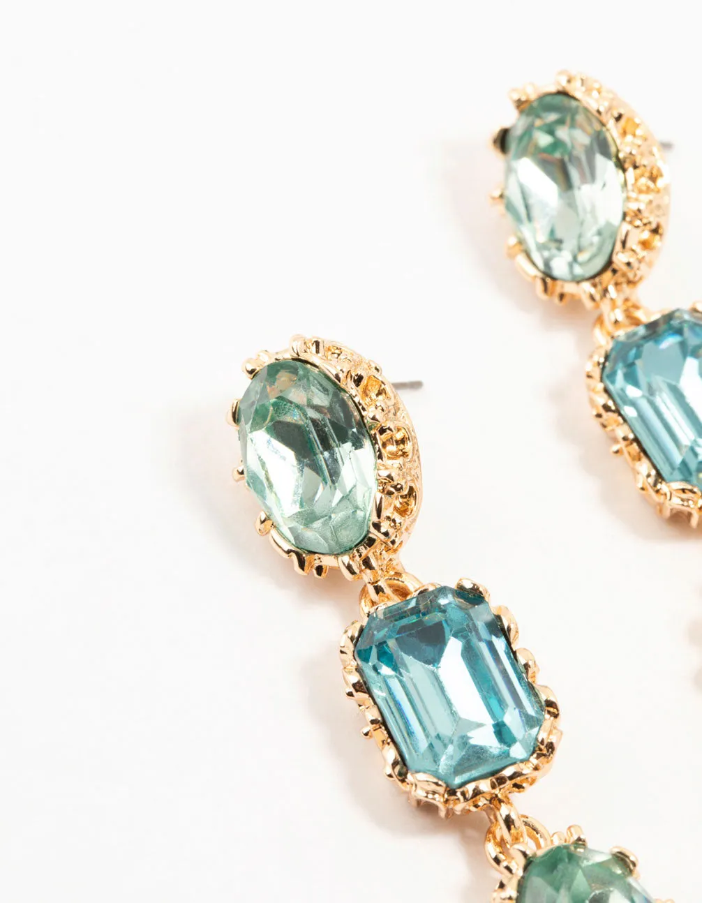 Gold & Aqua Mixed Shape Diamante Drop Earrings
