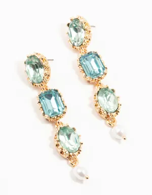 Gold & Aqua Mixed Shape Diamante Drop Earrings