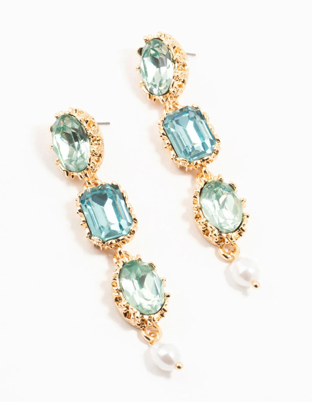 Gold & Aqua Mixed Shape Diamante Drop Earrings