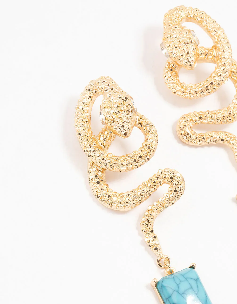 Gold & Blue Snake Stone Drop Earrings