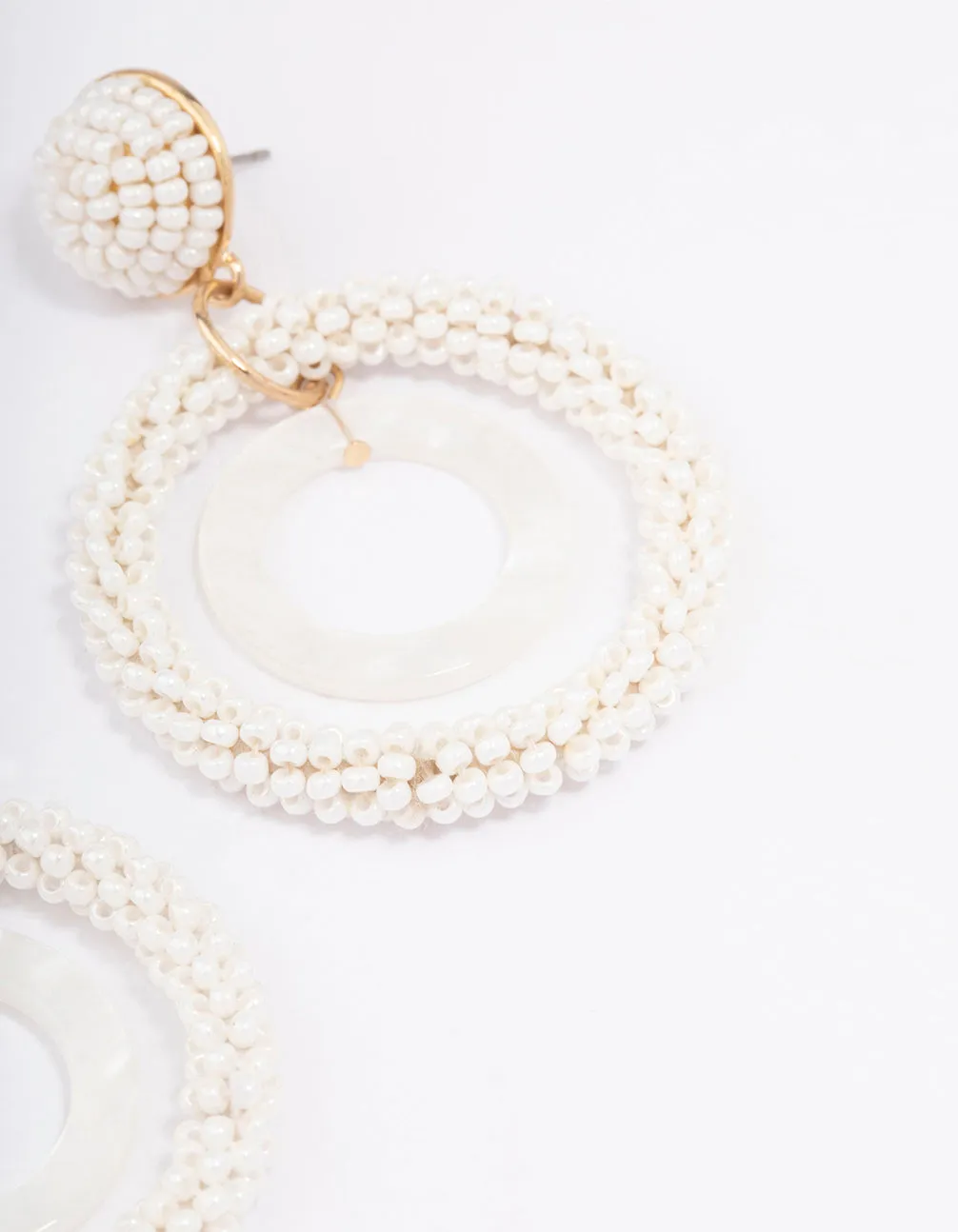 Gold Bead Double Circle Drop Earrings