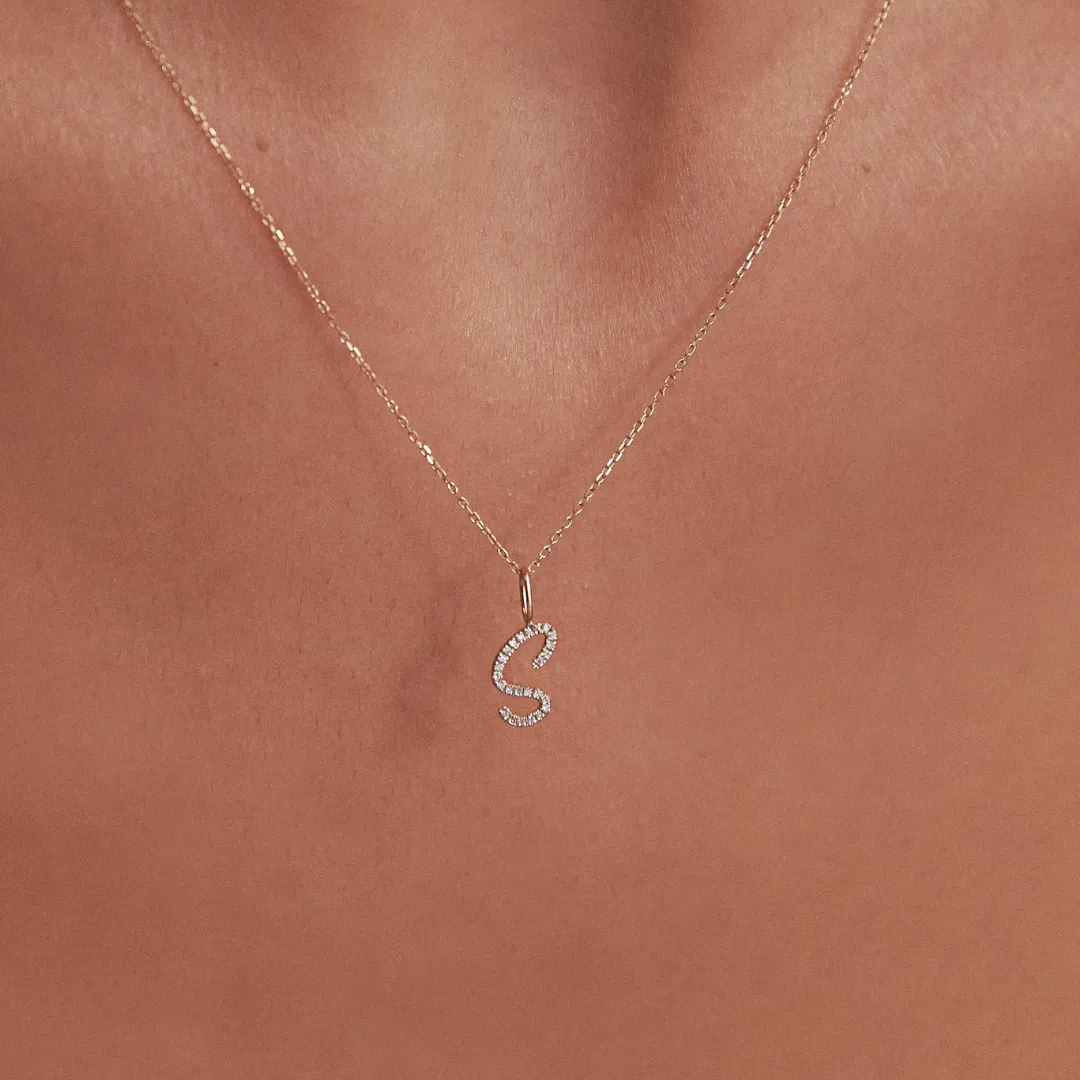 Gold Diamond Style Curve Initial Letter Necklace